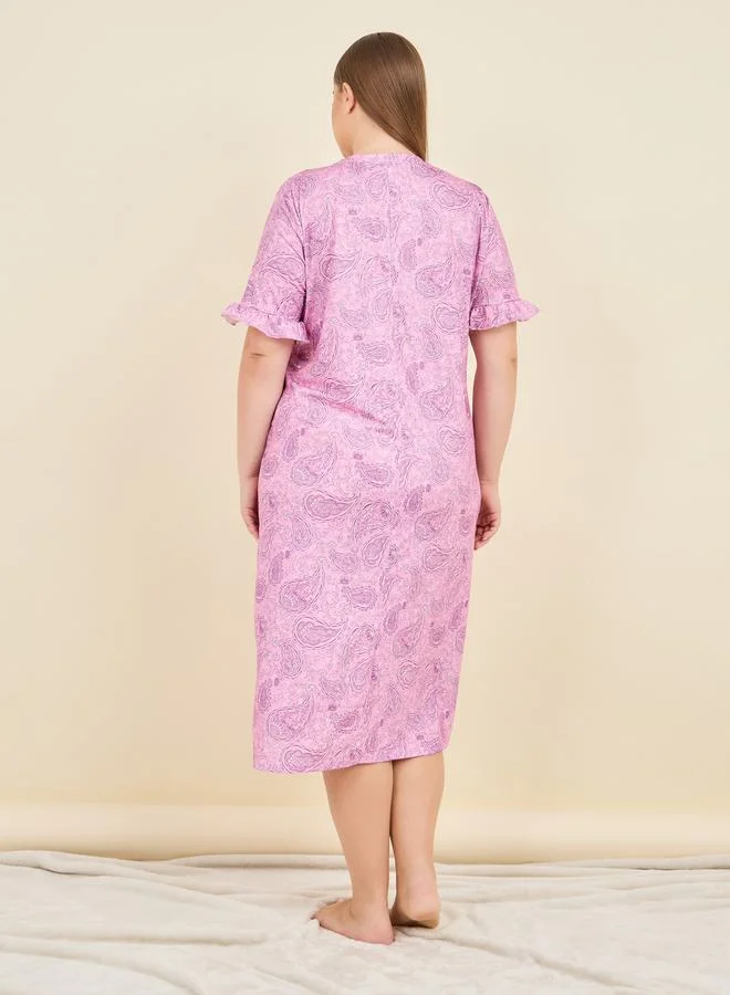 Styli Paisley Print Pocket Detail Sleep T-shirt Dress