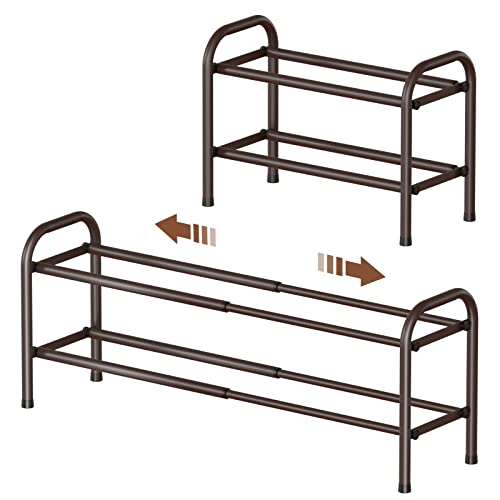 Gonfoam 2Tier Expandable Shoe RackAdjustable Shoe Shelf Storage Organizer Heavy Duty Metal Free Standing Shoe Rack for Entryway Closet Doorway Bronze