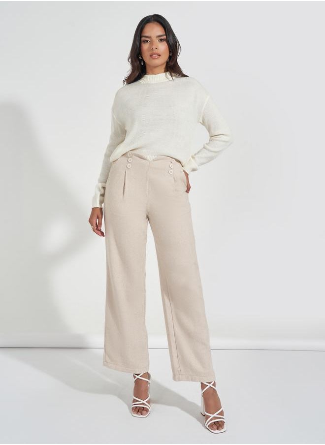 Styli - Button Detail Wide Leg Full Length Pants - Image 1