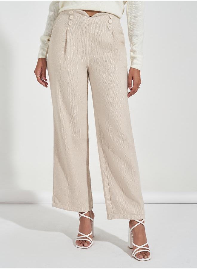Styli - Button Detail Wide Leg Full Length Pants - Image 1