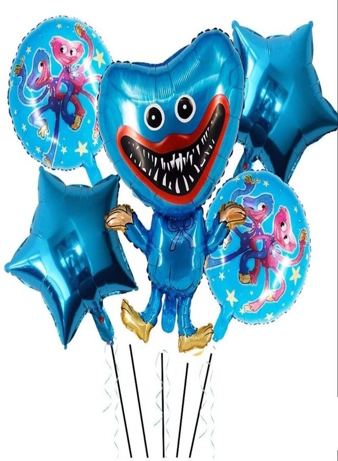 Fun Affairs Puppy Playtime Blue Cartoon Theme Happy Birthday Foil Balloon 18 Inch - Round Printed Party Balloon for Kids Birthday Decoration, Helium Supported, 5 Pcs - Image 1