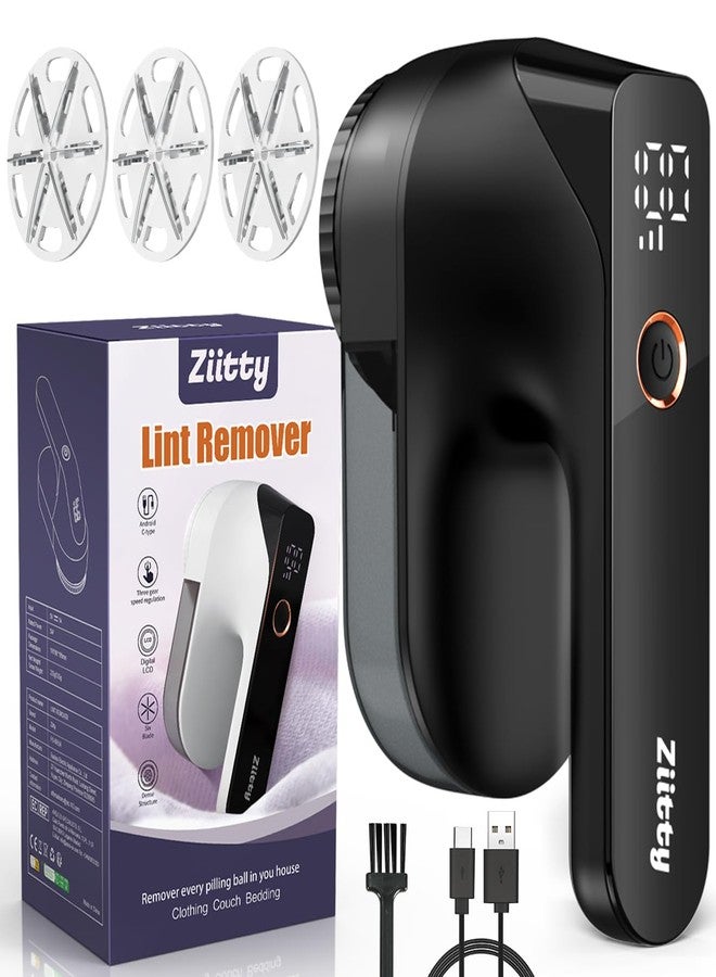 Ziitty Fabric Shaver - Ziitty Lint Remover for Clothes, Sweater Defuzzer with LCD Display, 3-Speeds, 6-Blade, Type-C Rechargeable, Sweater Shaver to Remove Pilling Fuzz Lint Balls Pills for Clothes Furniture - Image 1