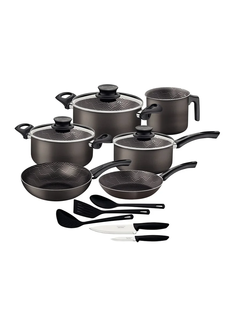 TRAMONTINA Tramontina Paris 14 Pieces Graphite Aluminum Cookware Set with Interior and Exterior Starflon Max Nonstick Coating