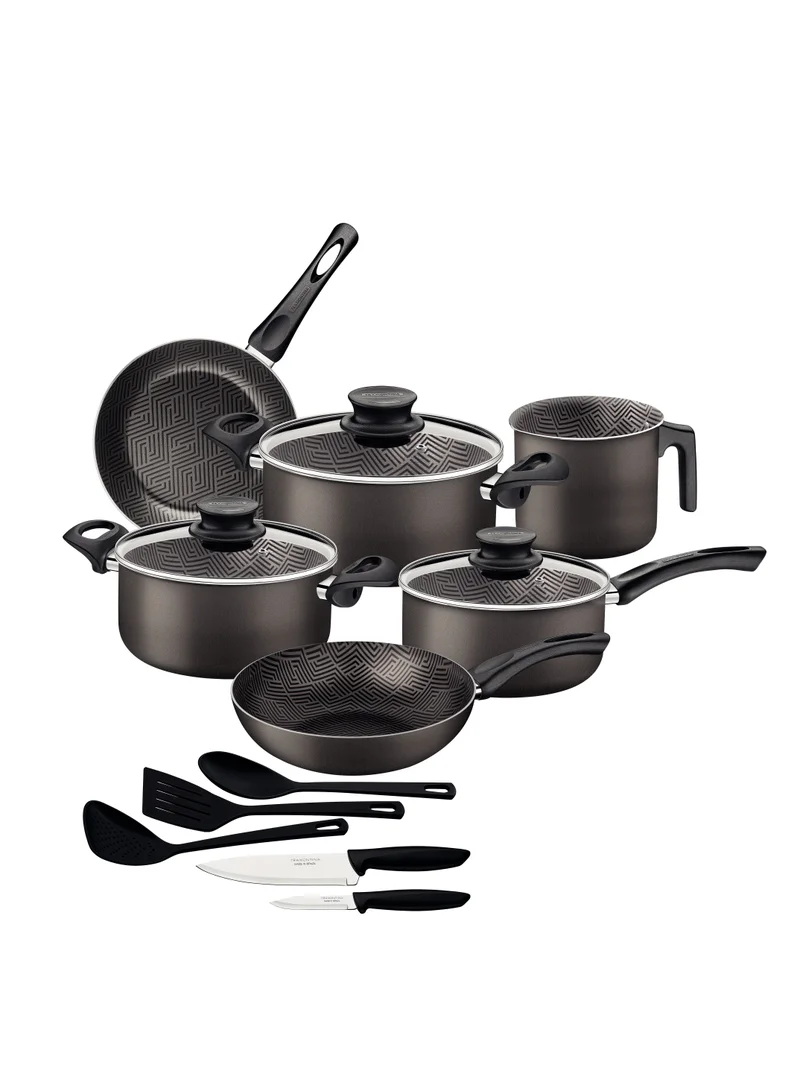 TRAMONTINA Tramontina Paris 14 Pieces Graphite Aluminum Cookware Set with Interior and Exterior Starflon Max Nonstick Coating