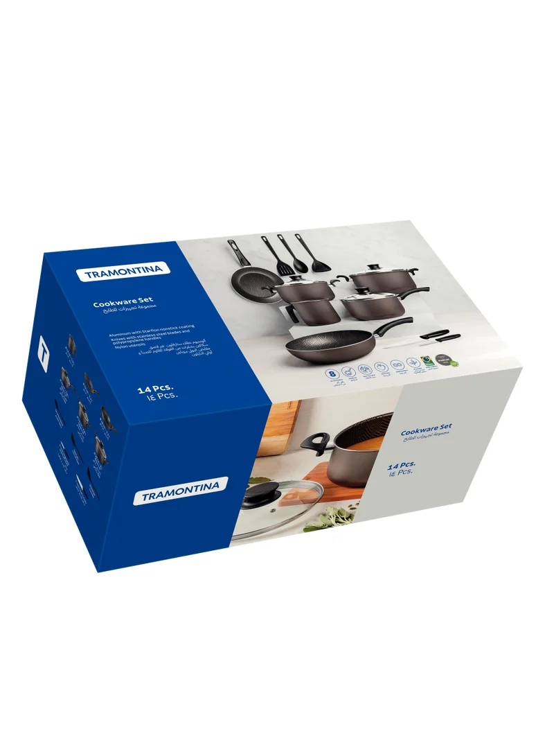 ترامونتينا Tramontina Paris 14 Pieces Graphite Aluminum Cookware Set with Interior and Exterior Starflon Max Nonstick Coating