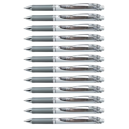 Pentel EnerGel RTX Retractable Liquid Gel Ink Pen, (0.7mm) Medium line, Gray Ink, Box of 12 Pens (BL77-N) - Image 1