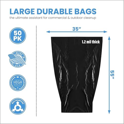ToughBag 55 Gallon Trash Bags, 55-60 Gallon Trash Bags Heavy Duty (50 COUNT) - Large Black Trash Can Liners, 50-60 Gal for Contractors, Commercial, and Lawn - Made in USA - Image 2