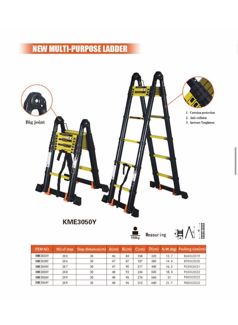 Telescopic Ladder, 7.4m (3.7+3.7), Durable Aluminum, Foldable & Extendable - Image 3