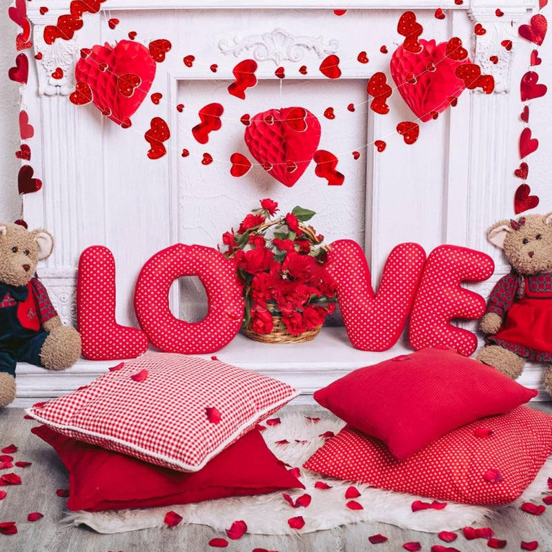 RUIZHUO 6.6Ft Valentines Day Decorations 3D Heart Paper Garland, 32pcs Hearts in Red & Pink No DIY Hanging Decoration Red Heart Shape String Ornament for Valentines/Anniversary/Wedding/Birthday Party Supplies - Image 4