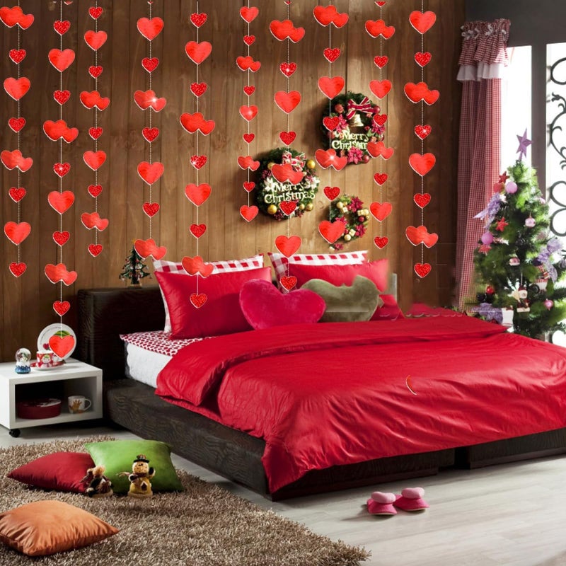 RUIZHUO 6.6Ft Valentines Day Decorations 3D Heart Paper Garland, 32pcs Hearts in Red & Pink No DIY Hanging Decoration Red Heart Shape String Ornament for Valentines/Anniversary/Wedding/Birthday Party Supplies - Image 3