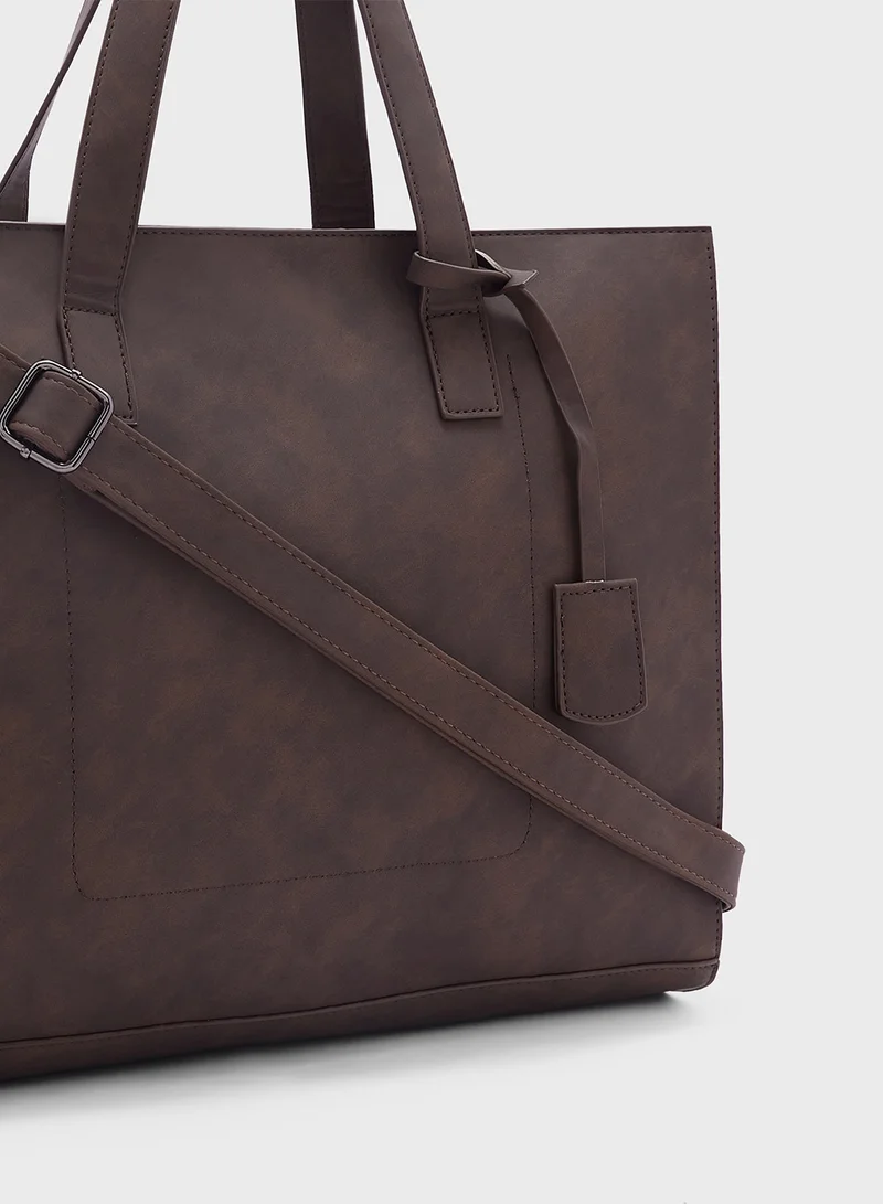 Robert Wood Men'S Faux Leather Casual Tote Bag