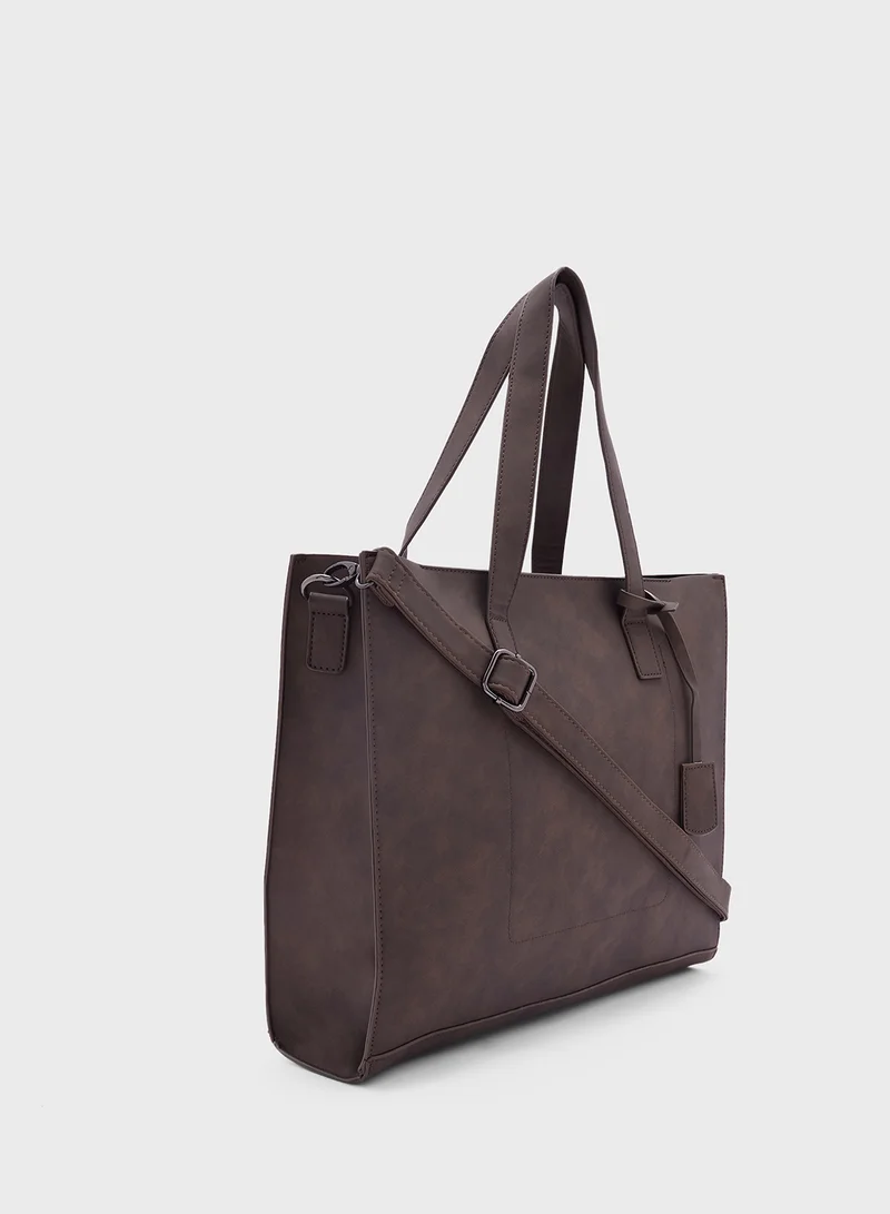 Robert Wood Men'S Faux Leather Casual Tote Bag