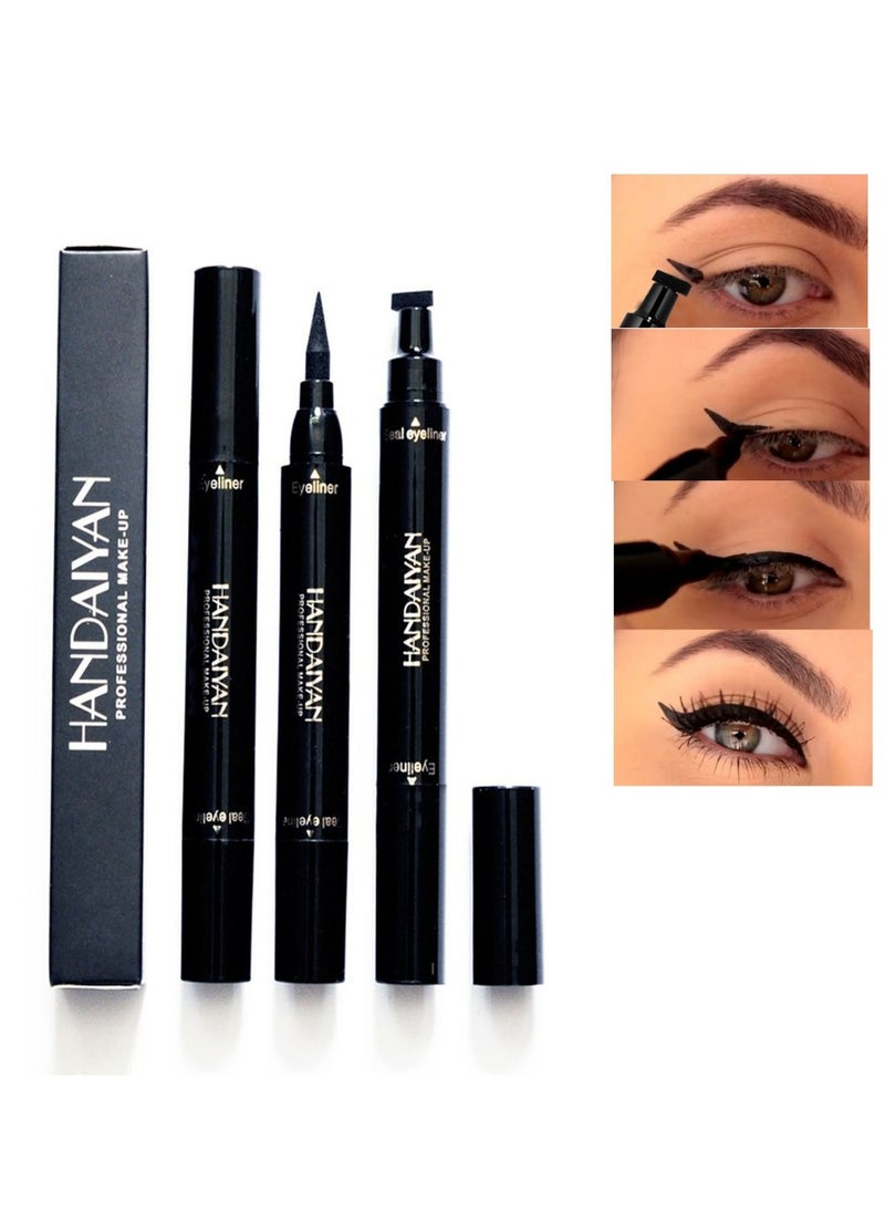 Handaiyan - Liquid Eyeliner Waterproof 2 in 1 Stamp Liner Professional Makeup Long Lasting Matte Finish Quick Smudge Proof Hyper Drying Resistant Stay All Day Waterline Winged Instant Result(Classic Black) - Image 1
