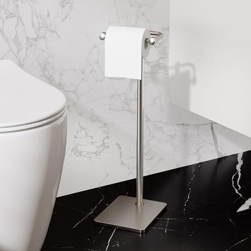 RUACQ Toilet Paper Holder Stand Bathroom Toilet Paper Roll Holder Free Standing Toilet Tissue Holder Stand with Post Pivoting Design Stable Weighted Base SUS304 Stainless Steel Brushed Nickel - Image 3