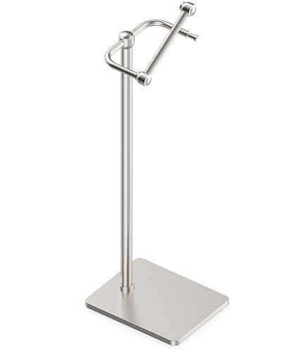 RUACQ Toilet Paper Holder Stand Bathroom Toilet Paper Roll Holder Free Standing Toilet Tissue Holder Stand with Post Pivoting Design Stable Weighted Base SUS304 Stainless Steel Brushed Nickel - Image 1