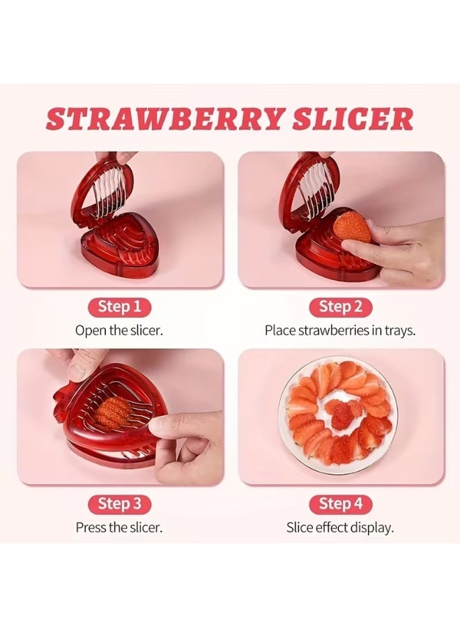 Goolsky Stainless Steel Manual Strawberry Slicer - Ergonomic Fruit Slicer with Bent Blades for Berries, Cherries, Apples | No Electricity Needed, Easy-Clean Kitchen Tool for Smoothies, Desserts & Breakfast Prep, Visually Appealing Kitchenware | Easyclean Material - Image 5