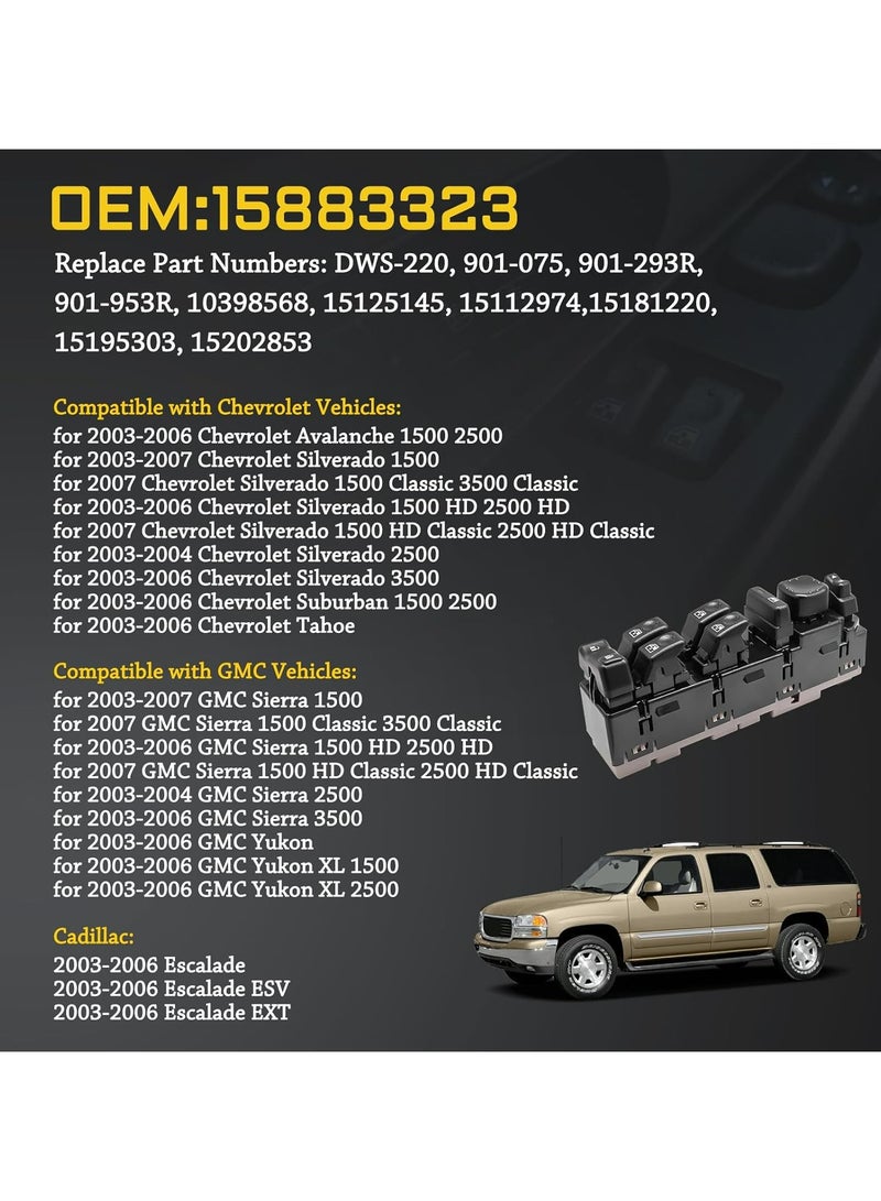 TLAXCA 15883323 Master Window Switch for 2003-2007 Chevrolet Silverado Avalanche Suburban Tahoe Cadillac Escalade ESV EXT GMC Yukon Sierra Yukon XL Left Driver Side Door Lock Power Window Switch - Image 2