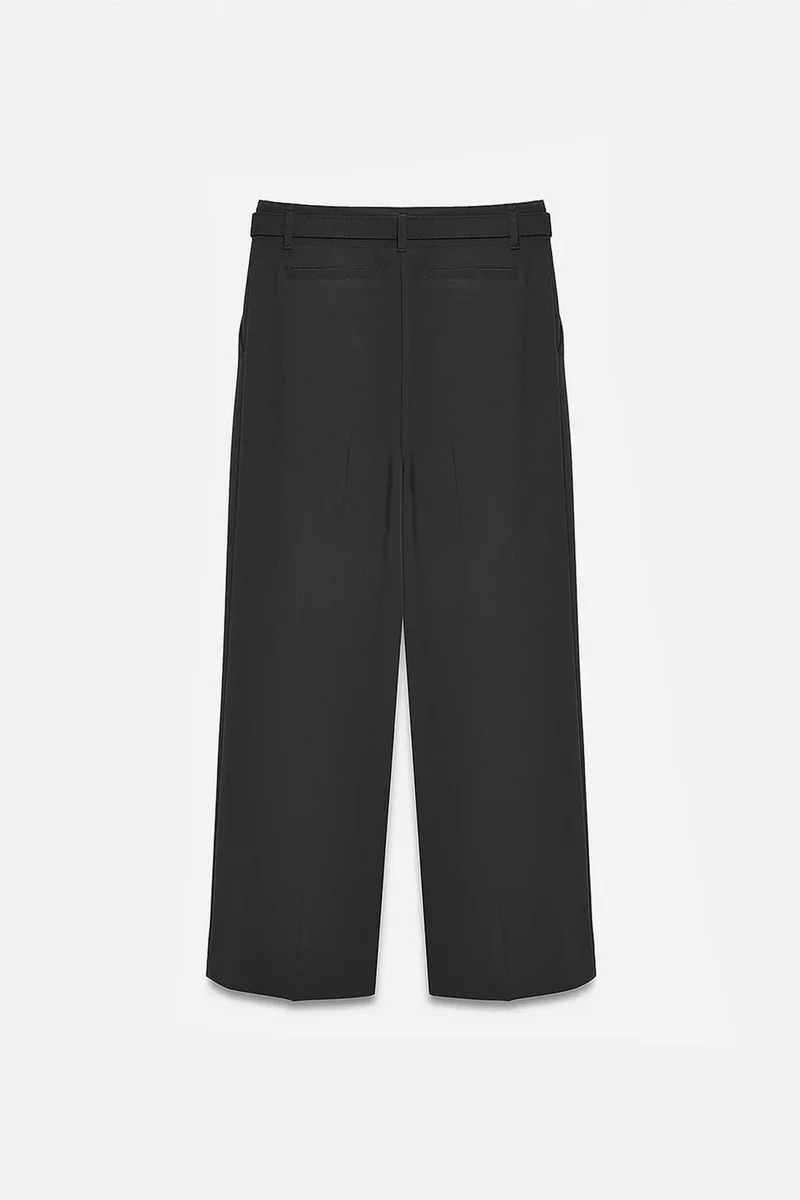 Dilvin Black DILVIN Wide-Leg Belted Crepe Trousers for Women | Best Price UAE