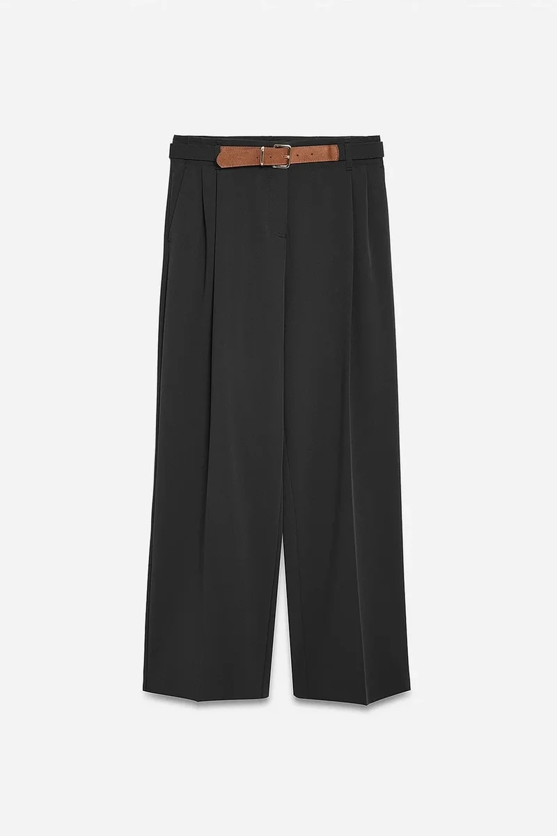 DILVIN Wide-Leg Belted Crepe Trousers