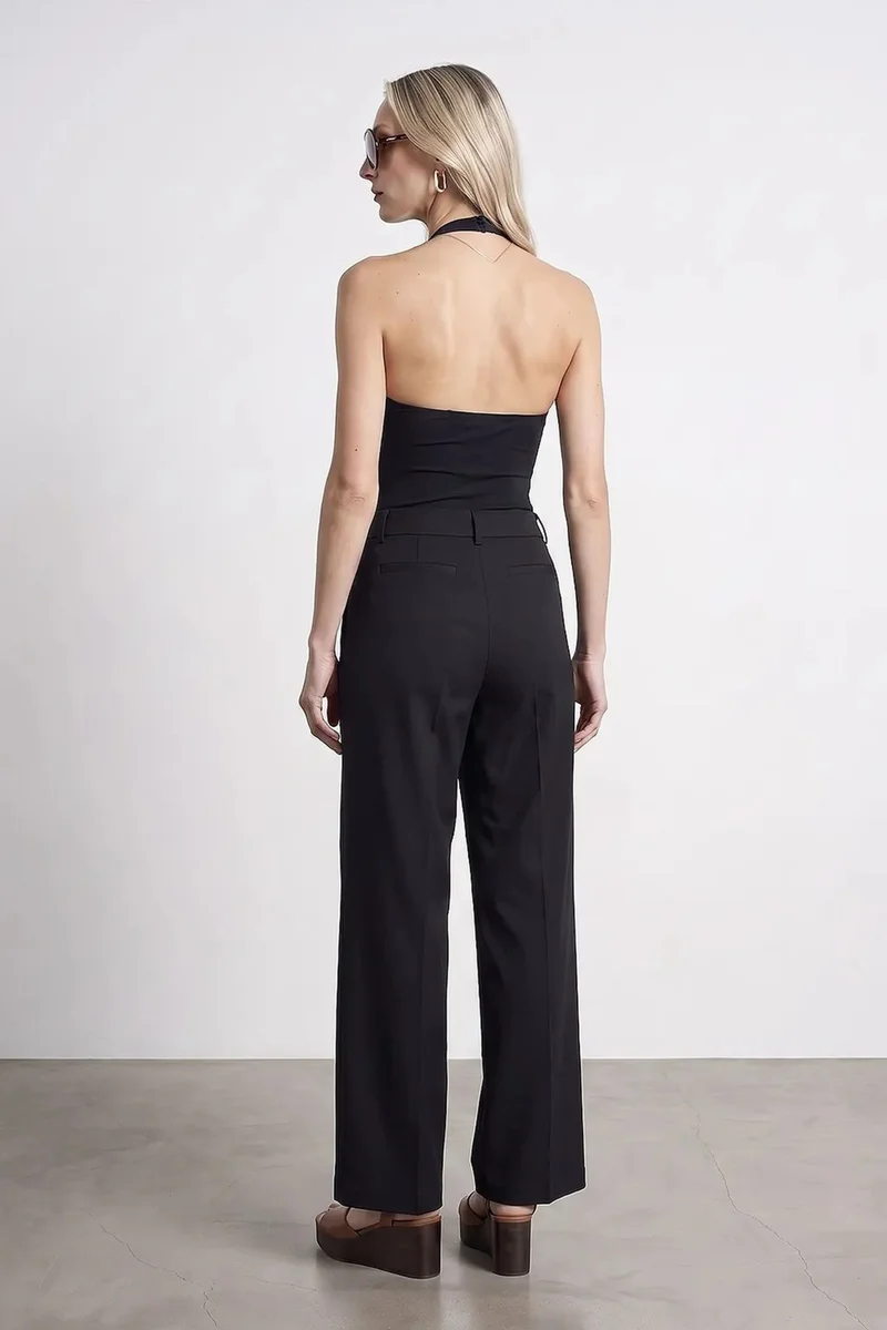 Dilvin Black DILVIN Wide-Leg Belted Crepe Trousers for Women | Best Price UAE