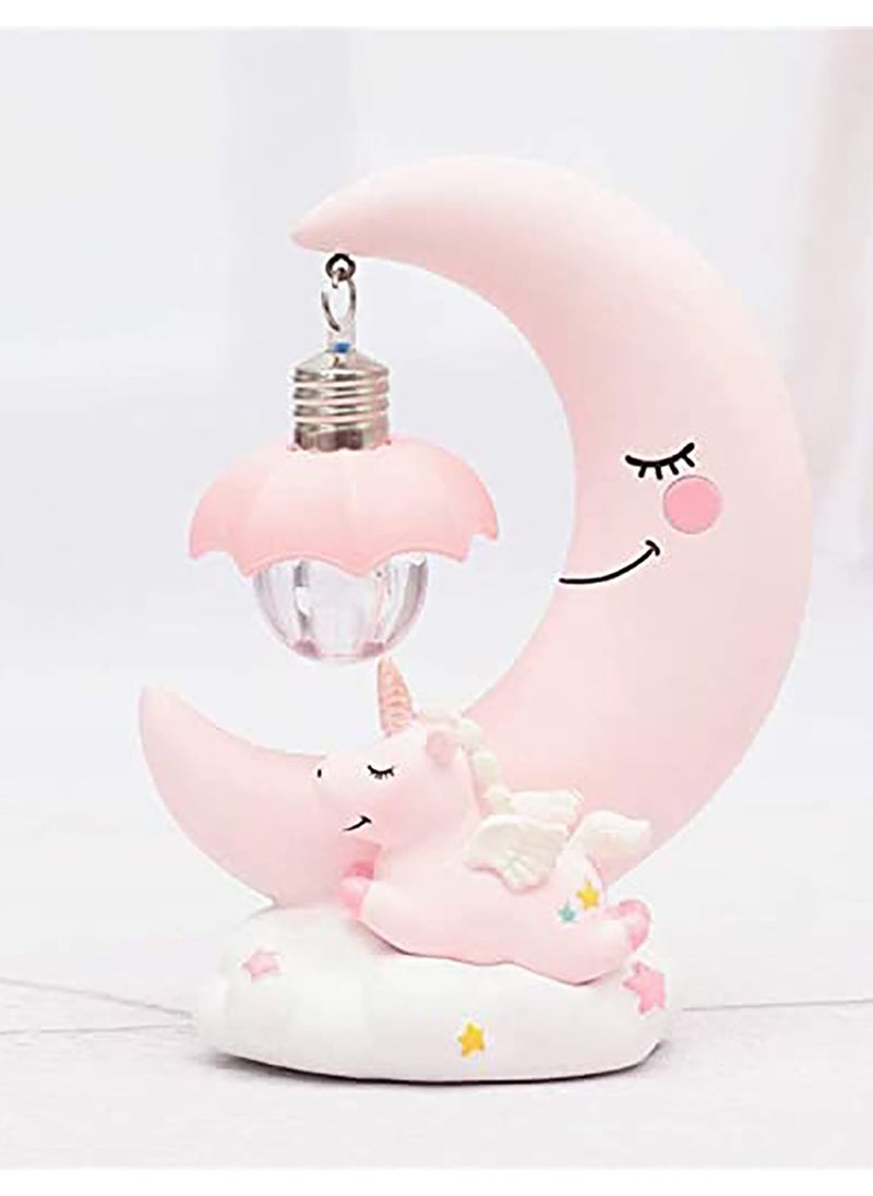 Generic - Unicorn Moon Night Light, LED Night Light Cartoon Nursery Lamp for Kids Kid Girl Toy Home Decor Birthday Gift Home Decor, Pink - Image 1