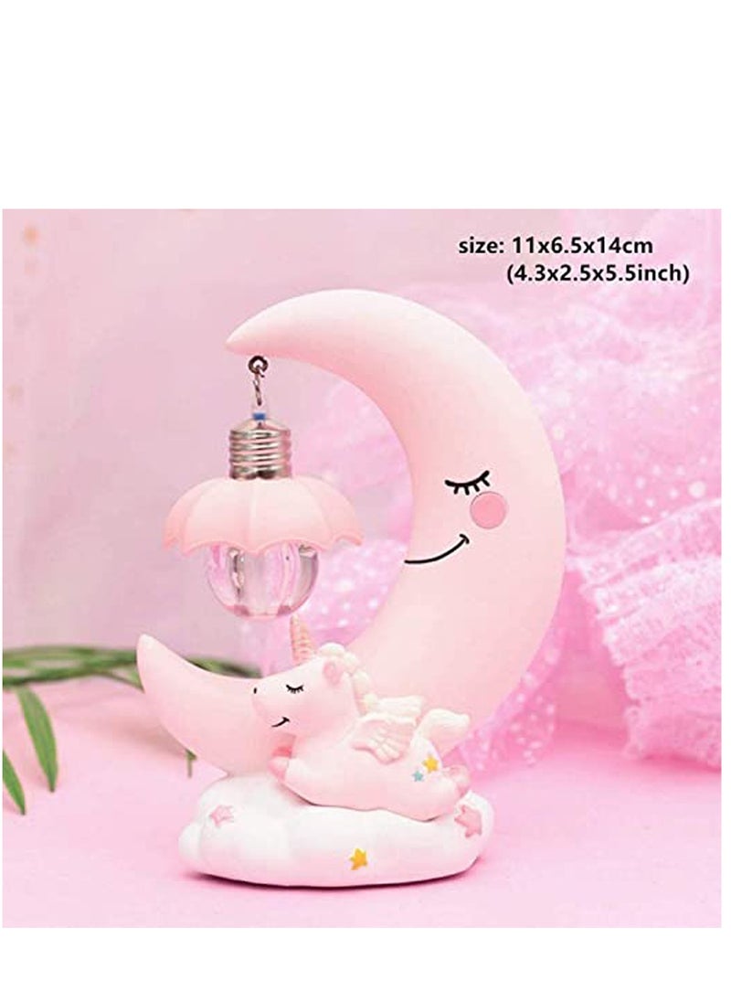 Generic - Unicorn Moon Night Light, LED Night Light Cartoon Nursery Lamp for Kids Kid Girl Toy Home Decor Birthday Gift Home Decor, Pink - Image 1