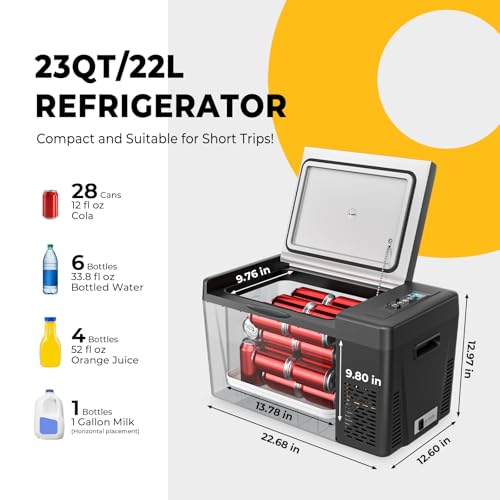 BougeRV 12 Volt Refrigerator 12V Car Fridge 23 Quart Portable Freezer Compressor Cooler 12/24V DC 110~240V AC for Truck Van RV SUV Boat Travel Camping Road Trips Tailgating -8℉~50℉ (Black) - Image 5