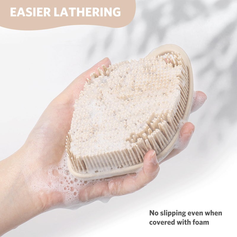 Sndyi Silicone Body Scrubber, Gentle Exfoliating Body Scrubber for Sensitive Skin, Leaf Shaped Shower Scrubber for Body with Lathering Bristles, Silicone Loofah Body Brush for Showering, Oatmeal - Image 4