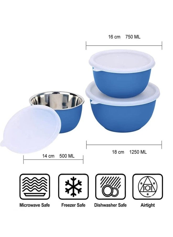 fmsa4 Microwave Safe Bowl with lid Steeliness steels containers Bowl airtight lids Bowl Mixing Bowl Stainless Steel Bowl Bowls Tiffin Lunch Box (Blue) - Image 2