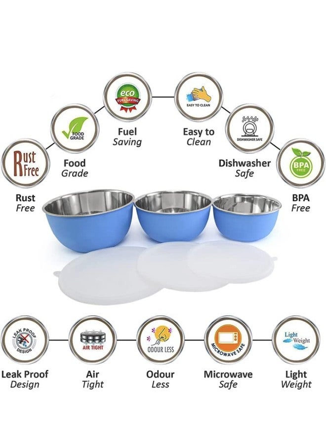 fmsa4 Microwave Safe Bowl with lid Steeliness steels containers Bowl airtight lids Bowl Mixing Bowl Stainless Steel Bowl Bowls Tiffin Lunch Box (Blue) - Image 3