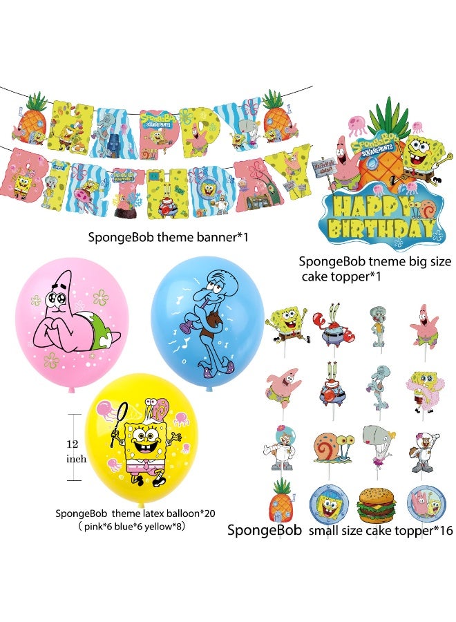 Party Spongebob Balloon Set with Happy Birthday Banner, Balloons, Cake Inserts, Perfect for Graduation Baby Shower Birthday Bachelorette Party Backdrop Decoration, Suitable for Indoor and Outdoor - Image 2