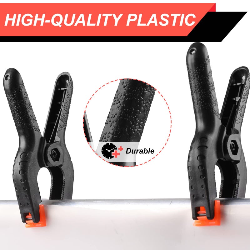 Romeda 4 Pack Spring Clamps, 6inch Plastic Clips, Backdrop Clips, Big Clamps Heavy Duty, Spring Clips for Crafts, Backdrop Stand, Woodworking, Photography Studios (Black) - Image 3