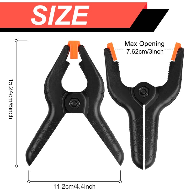 Romeda 4 Pack Spring Clamps, 6inch Plastic Clips, Backdrop Clips, Big Clamps Heavy Duty, Spring Clips for Crafts, Backdrop Stand, Woodworking, Photography Studios (Black) - Image 2