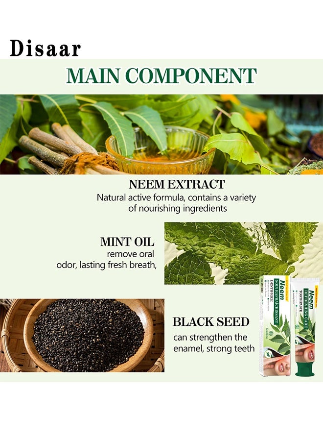 Disaar Natural Neem Refreshing Care Toothpaste, Neem Toothpaste Organic Fluoride-Free With Mint, Herbal Formula For Healthy Teeth And Gums, Non-GMO, Vegan, Gluten Free, 100G - Image 3