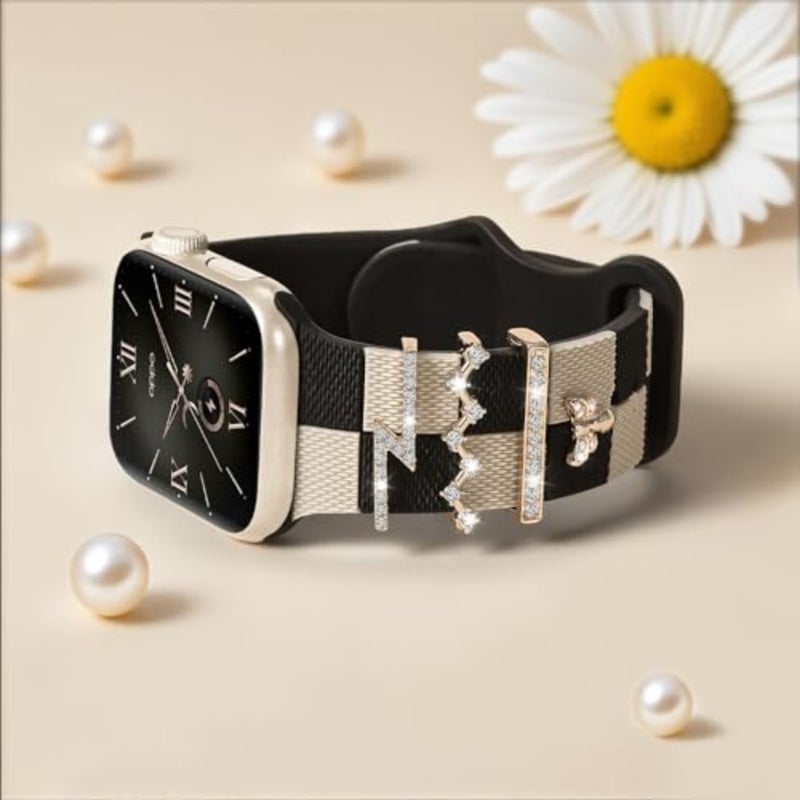 Silicone Strap for Apple watch band 38mm 40mm 41mm 42mm 44mm 45mm 46mm 49mm with Bling Bee Charms, Soft Sport Bracelet for iWatch Bands Series 11 10 9 8 7 6 5 4 3 SE SE2 SE3 Ultra for Women - Image 3