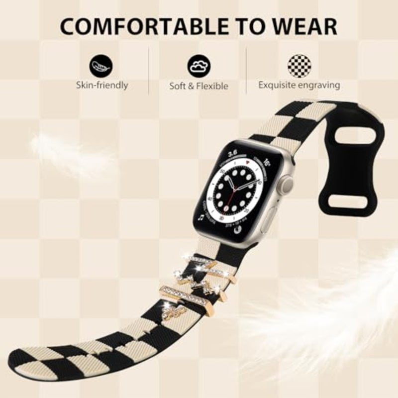 Silicone Strap for Apple watch band 38mm 40mm 41mm 42mm 44mm 45mm 46mm 49mm with Bling Bee Charms, Soft Sport Bracelet for iWatch Bands Series 11 10 9 8 7 6 5 4 3 SE SE2 SE3 Ultra for Women - Image 5