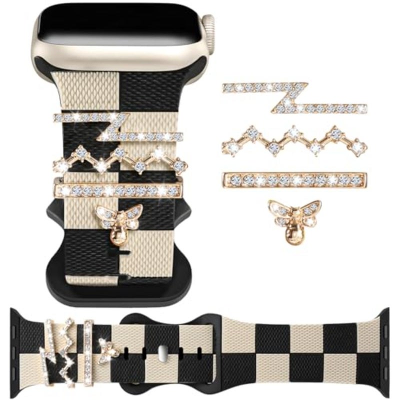 Silicone Strap for Apple watch band 38mm 40mm 41mm 42mm 44mm 45mm 46mm 49mm with Bling Bee Charms, Soft Sport Bracelet for iWatch Bands Series 11 10 9 8 7 6 5 4 3 SE SE2 SE3 Ultra for Women - Image 1