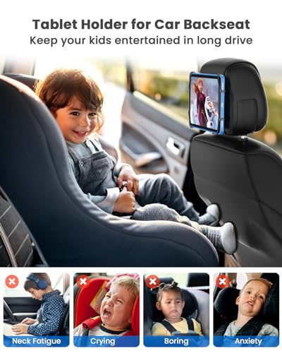 WONNIE Car Tablet Holder, Upgraded iPad Holders for Car Mount Headrest, iPad Mount Back Seat for Kids with Anti-Slip Strap, Silicone Holding Net/Fits All 7-12.9'' Tablets, 2 Pack - Image 2