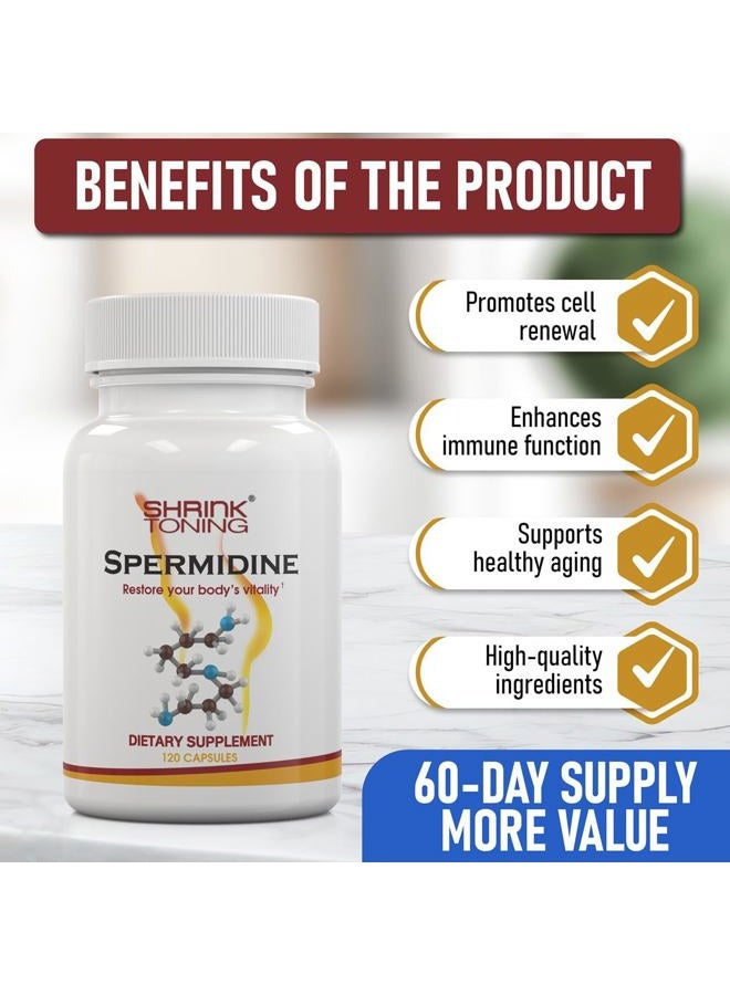 Shrink Spermidine Supplements Skin & Anti-Aging Support – 120 Vegan Caps 100% Natural Polyamine for Men and Women, Overall Wellness – Non-GMO, USA Made – with High Spermidine, Zinc & Thiamin - Image 4