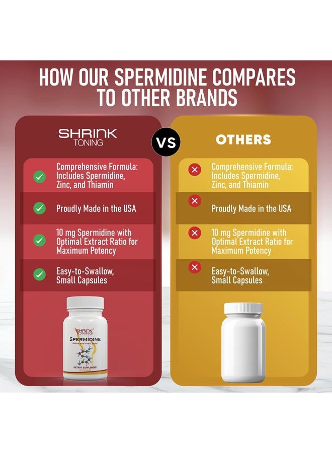Shrink Spermidine Supplements Skin & Anti-Aging Support – 120 Vegan Caps 100% Natural Polyamine for Men and Women, Overall Wellness – Non-GMO, USA Made – with High Spermidine, Zinc & Thiamin - Image 3