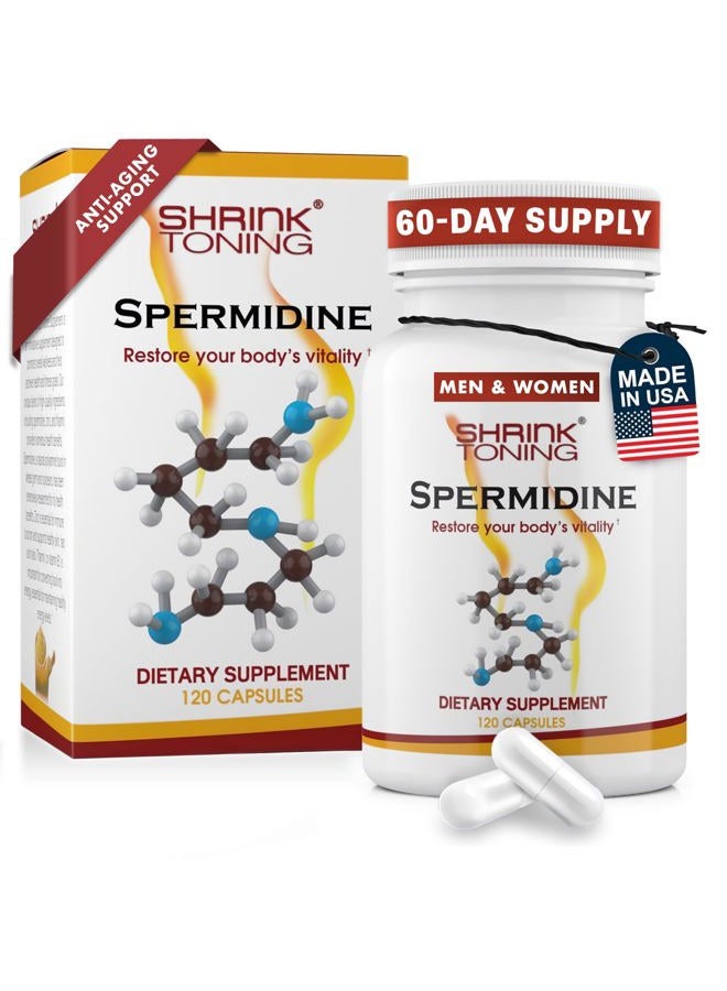 Shrink Spermidine Supplements Skin & Anti-Aging Support – 120 Vegan Caps 100% Natural Polyamine for Men and Women, Overall Wellness – Non-GMO, USA Made – with High Spermidine, Zinc & Thiamin - Image 1