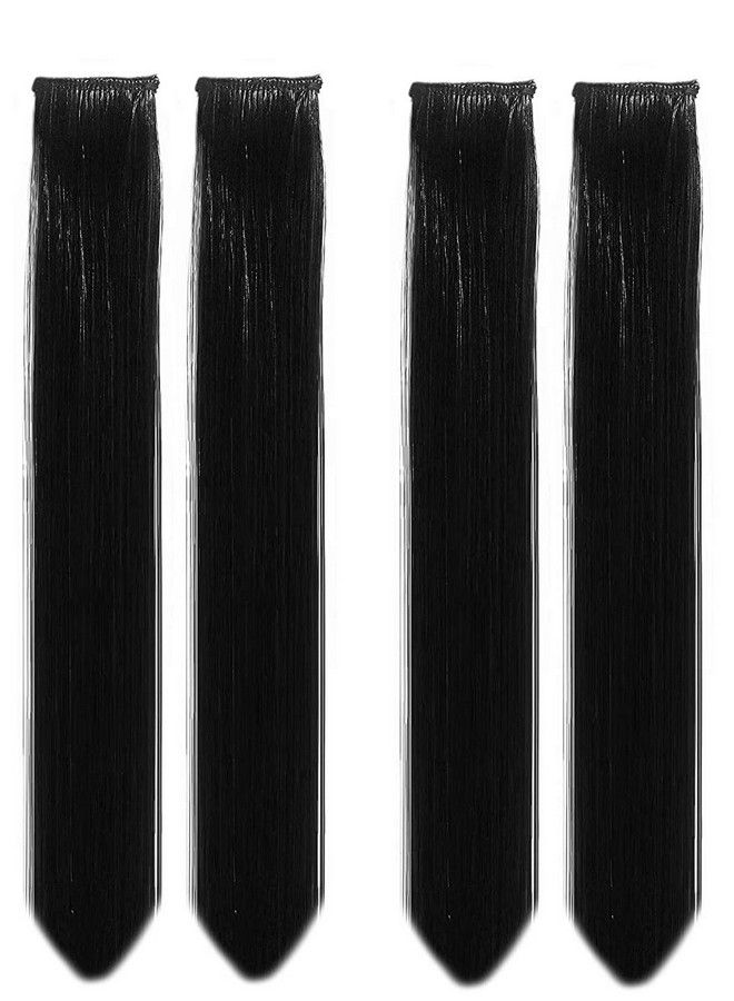 Rapidsflow Straight Colored Hair Streak/Hair Extensions For Women And Girls Real Hair For Highlighting (Set Of 4 Pc) (Black) - Image 1