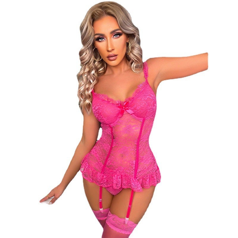 WU Orchid Lace Suspender Set - Sexy Lingerie with Purple Lace Garter Belt - Image 5