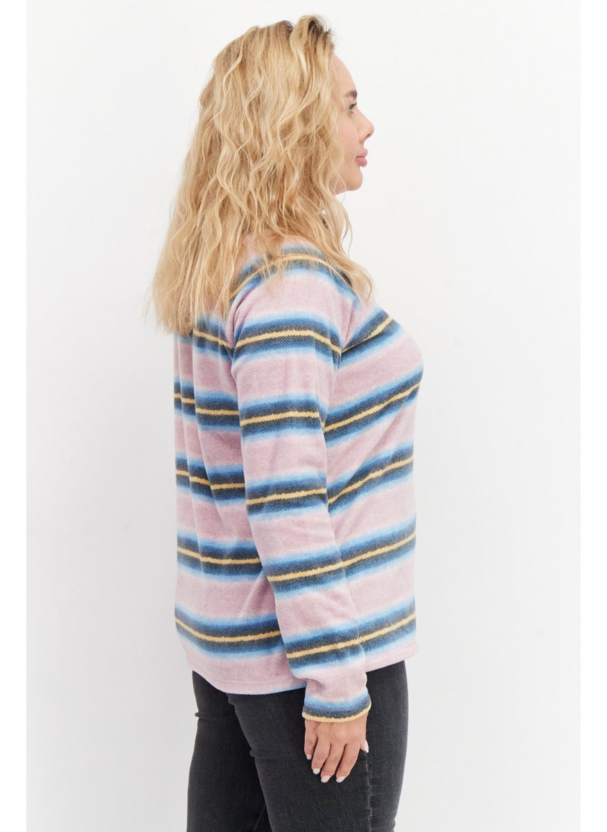 Eddie Bauer - Women High Neck Long Sleeve Stripe Sweatshirt, Mauve Combo - Image 1