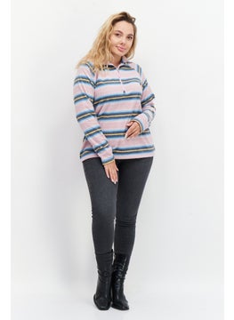 Eddie Bauer Women High Neck Long Sleeve Stripe Sweatshirt, Mauve Combo  - Image 3
