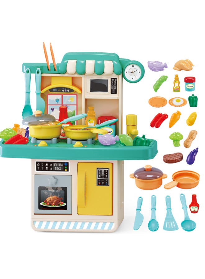 Children's Play House Spray Kitchen Toys Girls Really Cook Baby Simulation Tableware Set Gift Box Wholesale-Color:Medium Kitchen Toys High 39.5cm (press Water) 【green】 Chinese Color Box - Image 1