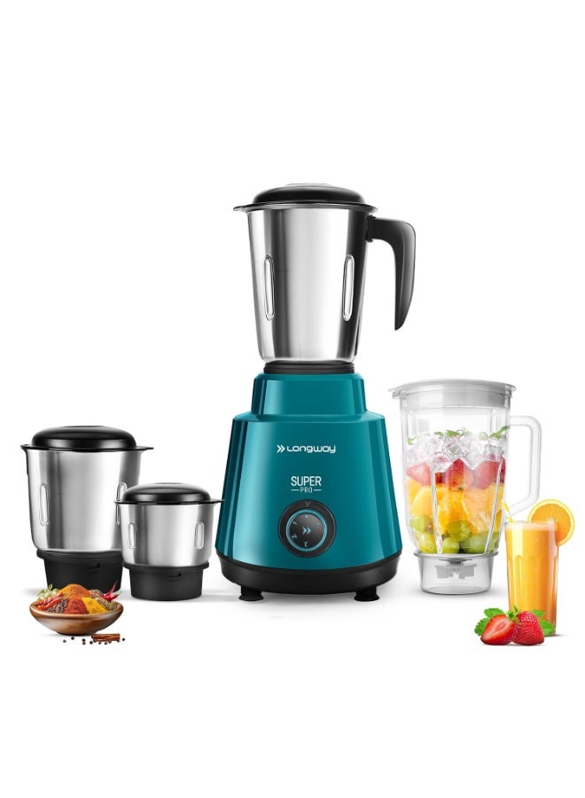 Longway Super Pro Juicer Mixer Grinder | Up to 750 Watt Powerful Motor | 4 Jars for Grinding, Mixing, Juicing | 2 Year Warranty | Teal & Black - Image 1