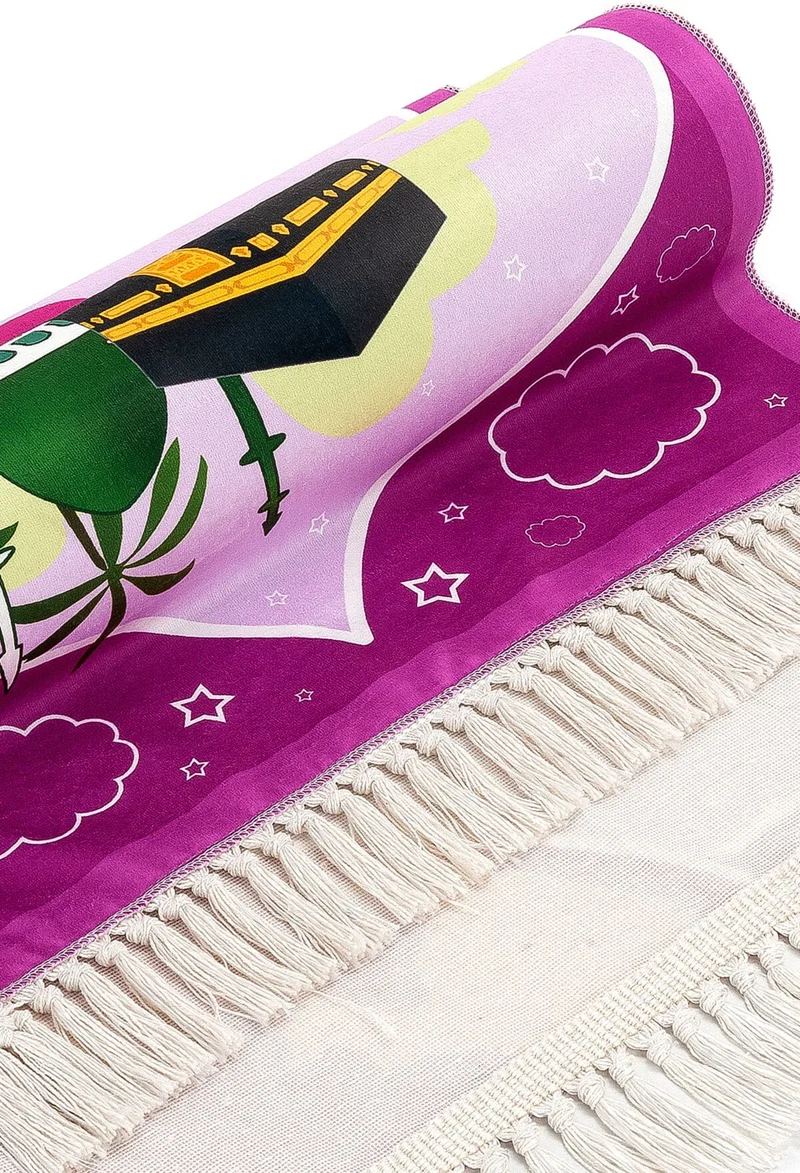 İhvan Online Digital Printed Children's Prayer Mat - Pink Color with Balloon Trim - 44 x 78 cm