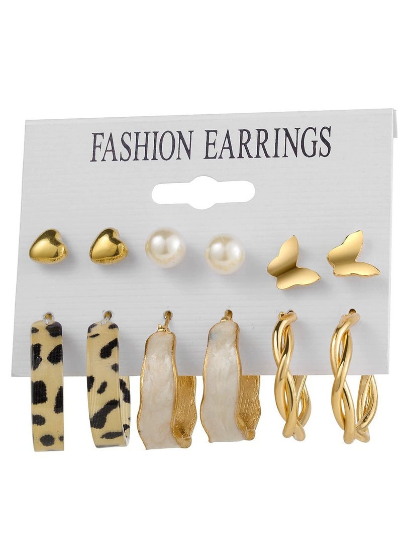 Goolsky 6-Pair C-Shaped Hoop Earring Set – Minimalist Chunky & Classic Hoops for Women, Gold & Silver-Tone - Image 1