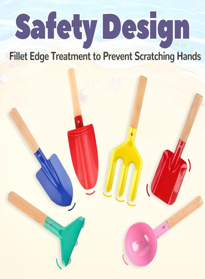 TFPOGOLD 6 PCS Kids Gardening Set, Toddler Gardening Tools Metal Handle, Beach Sand Toys for Ages 3-8, Outside Toys for Sandbox Digging & Snow Sensory Playset with Spoon Fork Rake Shovel - Image 3